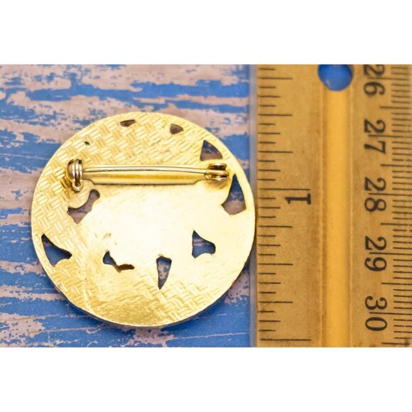 Vintage Art Nouveau Red Floral Intricate Circular Ring Gold Tone Brooch - L29 - Picture 2 of 2